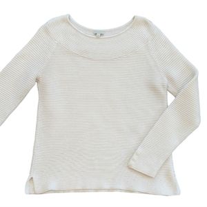Talbots Boatneck Knitted Sweater with Button Cuffs Cream Size Small